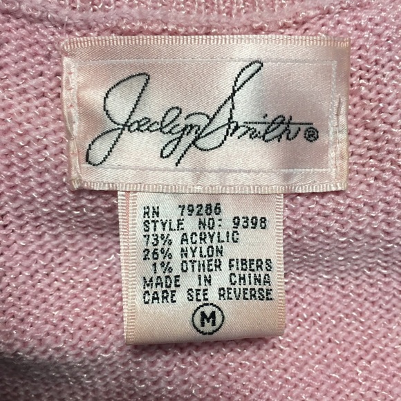 VTG Jaclyn Smith PINK SWEATER EMB SILVER & MOCK CREW TURTLENECK EMB EUC - Picture 7 of 9